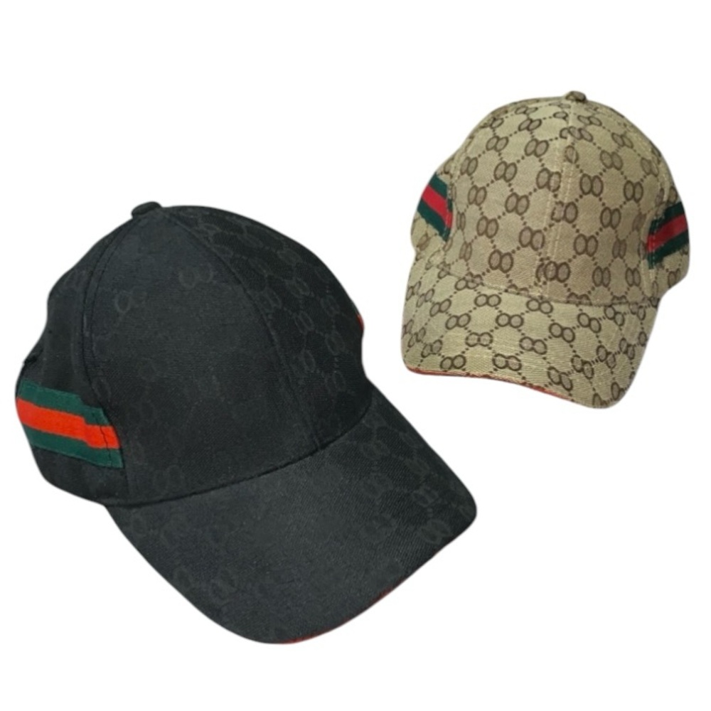 Reps Gucci Baseball Cap Pair Black Beige GG Canvas Lot